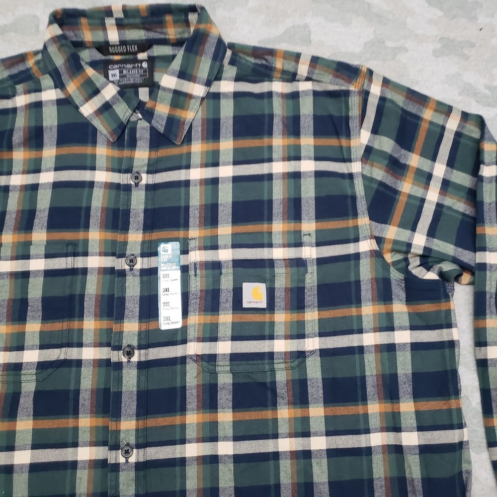 Carhartt Shirt Mens 3XL Green Flanel Relaxed Fit Long Sleeve Button-Up NWT Plaid - Picture 4 of 10